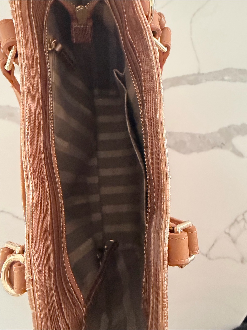Brahmin Cognac Lizard-Embossed Leather Tote with Gold Charm - Picture 4 of 4